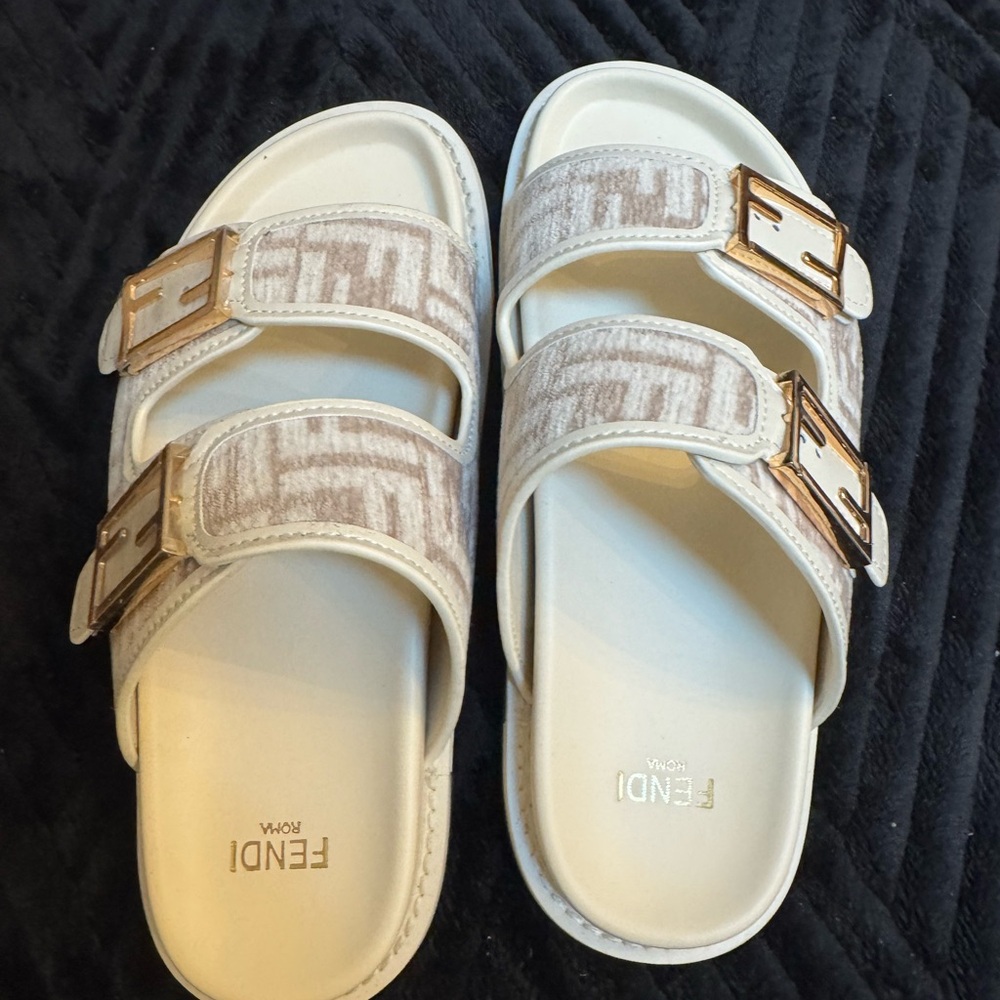 Fendi White and Gold Sandals